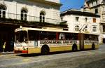 Salzburger O-Gelenkbus Nr. 160 im Jahre 1986 am Makartplatz. (Grf & Stift GE-110/54/57/A, Baujahr 1977)