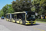 MAN Lions City Hybridbus 87, auf der Linie 81, fährt am 11.07.2023 zur Haltestelle beim Hammermann auf dem Aeschenplatz.