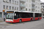Wärend der Grossbaustelle zwischen Muttenz und Pratteln werden Busse aus Wien als Tram Ersatz auf der Linie 14 eingesetzt. Hier bedient der Mercedes Citaro 97 die Haltestelle beim Bahnhof Pratteln. Die Aufnahme stammt vom 30.03.2020.