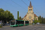 Mercedes Citaro 7053, auf der Linie 50, fährt am 17.09.2020 zur Endstation am Bahnhof SBB. Im Hintergrund steht die Pauluskirche.