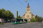 Mercedes Citaro 7022, auf der Linie 48, fährt am 17.09.2020 zur Endstation am Bahnhof SBB. Im Hintergrund steht die Pauluskirche.