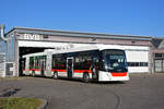 Am 28.02.2022 verlässt der St. Galler Hess Trolleybus 163, der zu Testzwecken in Basel weilt, die Garage Rankstrasse Richtung Depot Wiesenplatz, wo der Bus offiziell besichtigt werden kann.