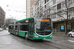 Mercedes Citaro 7046, auf der Tramersatzlinie 3, fährt am 16.02.2026 durch die Steinentorstrasse Richtung Haltestelle Barfüsserplatz.