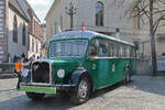 Am Basler Geschichtstag 2026 war der Saurer Bus Nr.2 der BVB auf dem Barfüsserplatz als Geschichtsbus aufgestellt. Aufnahme Basel.