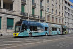 Hess Doppelgelenk Elektrobus 9104 mit der Werbung f�r den Kanton Uri, auf der Linie 50, f�hrt am 29.05.2026 durch die Centralbahnstrasse Richtung Haltestelle Brausebad.