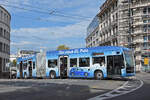 Mercedes eCitaro 7122 mit der Werbung f�r den VW Polo, auf der Linie 30, f�hrt am 02.09.2026 zur Endstation am Bahnhof SBB. Aufnahme Basel.