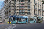 Hess Doppelgelenk Elektrobus 9104 mit der Werbung f�r den Kanton Uri, auf der Linie 50, f�hrt am 02.09.2026 Richtung Haltestelle Brausebad. Aufnahme Basel.