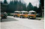 Aus dem Archiv:  Postauto-Treffen  auf der Griesalp! Von links nach rechts; Geiger, Adelboden Nr. 3/BE 1585 Saurer/Gangloff + Nr. 10/BE 90'275 MB O 309 + Nr. 6/BE 26'710 MB O 309 + Nr. 9/BE 152'056 MB O 309 am 25. August 1997 auf der Griesalp