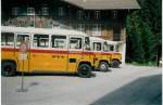 Aus dem Archiv: In Reih und Glied stehen die drei Mercedes O 309 Nr. 10, 6 und 9 von Geiger, Adelboden am 25. August 1997 auf der Griesalp