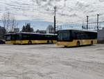 MAN Lions City G, Setra 319 NF und Citaro Facelift LE am 17.3.20 bei Interbus in Yverdon parkiert.