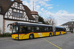 Solaris Bus der Post, auf der Linie 84, wartet am 24.02.2023 an der Haltestelle beim Bahnhof Rheinfelden.