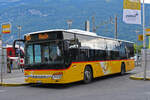 Setra Bus der Post, auf der Linie 155 wartet am 12.08.2023 an der Haltestelle beim Bahnhof Brienz.