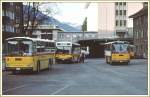 Alter Busbahnhof mit Saurer Postautos in Chur.