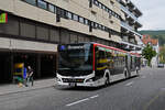 MAN Lions City Hybridbus 311, auf der Linie 7, fährt am 08.09.2025 zur Haltestelle beim Bahnhof Baden.