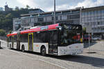 Solaris Bus 184, auf der Linie 4, fährt am 29.02.2025 zur Haltestelle beim Bahnhof Baden.