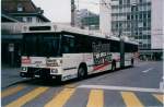 Aus dem Archiv: TF Fribourg Nr. 105/FR 636 Volvo/Hess Gelenkduobus am 3. April 1999 Fribourg, Bahnhof (mit Vollwerbung fr  Freiburger Nachrichten )