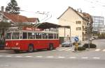 Der Bieler Solowagen 31 gehört zu einer zwischen 1940 und 1959 bei Berna/Hess (Elektrik SAAS) beschafften Serie von 25 Oberleitungsbussen, im Mai 1980 ist er auf der Linie 3 in Richtung See