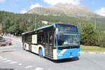 Engadin Bus GR 100 112 ''Ski-WM St.Moritz 2017'' am 13.9.2016 in Silvaplana, Kreisel Mitte