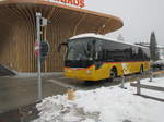 Postauto-MAN Lion's Regio an der neuen Postautostation Churwalden, Bergbahnen am 17.2.17