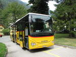 Postauto – Iveco Crossway (GR 40653) befindet sich an der Haltestelle Promontogno, Posta im Bergell am 26. August 2026