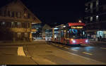 HESS lighTram 19 OPP BERNMOBIL 203 am 15. Januar 2019 an der Endstation der Linie 17 in Köniz Weiermatt am ersten Betriebstag der neuen Elektrobusse im kursmässigen Einsatz. Vorerst wird jeden Tag ein Elektrobus eingesetzt, bevor die Linie dann vollständig übernommen werden soll.