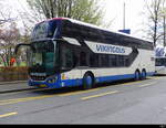 Reisebus - Setra S 531 DT auf einem Busparkplatz in der Stadt Genf am 24.03.2024