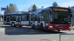 Stadtbus Nr. 358 am 24.2.2020 bei der ziemlich engen Endhaltestelle Elsau-Melcher, etwas ausserhalb der Stadtgrenze von Winterthur. Bei der letzten Haltestelle auf Stadtgebiet gibt es keine Wendemöglichkeit.