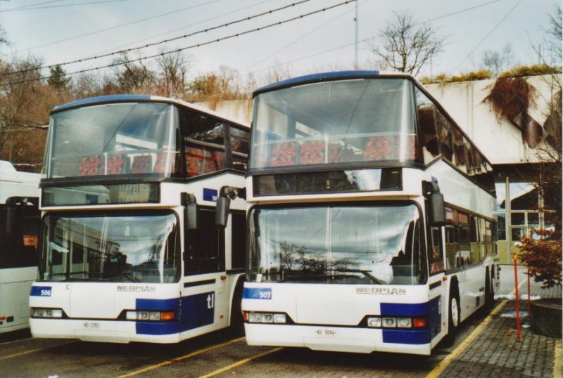 TL Lausanne Nr. 506/VD 1392 + Nr. 503/VD 1094 Neoplan am 22. Dezember 2008 Lausanne, Depot Borde