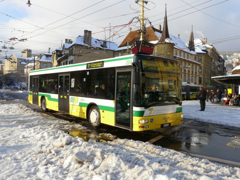 TN - MAN Bus Nr.204  NE 114204 unterwegs auf der Linie 9 in Neuchatel am 01.01.2009