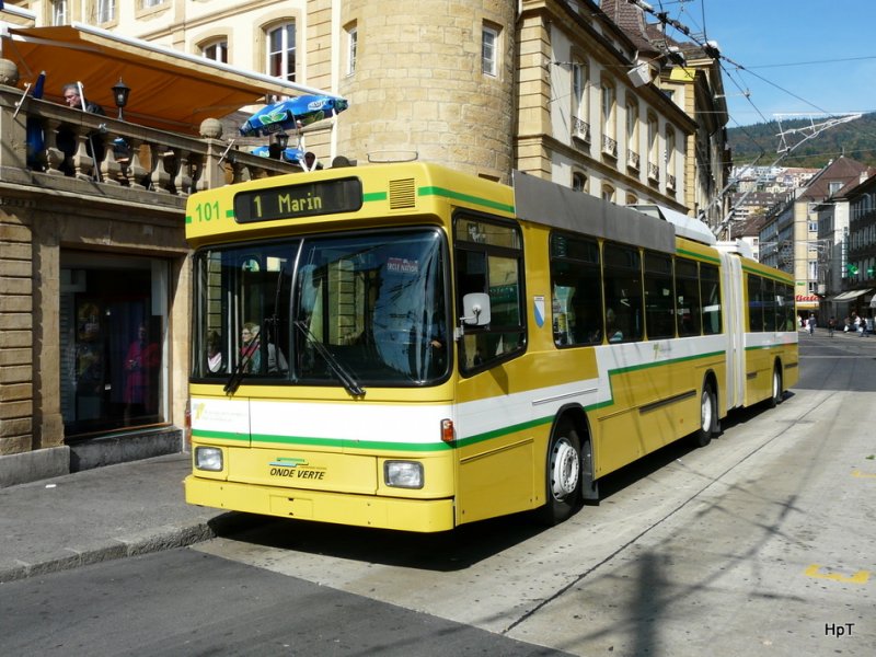 TN - NAW Hess Trolleybus Nr.101 unterwegs auf der Linie 1 in der Stadt Neuchatel am 03.10.2009