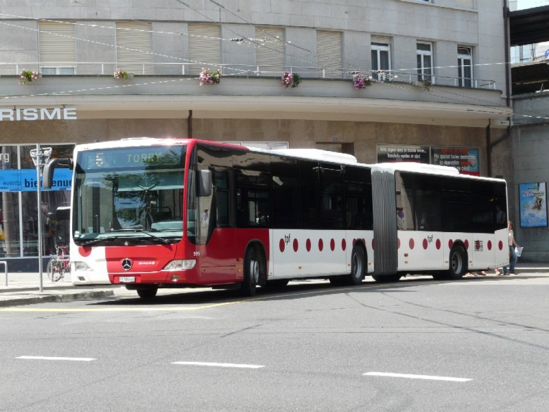 tpf - Mercedes Citaro Gelenkbus Nr.595 FR 300440 eingeteilt auf der Linie 5 unterwegs in der Stadt Fribourg am 26.07.2008
