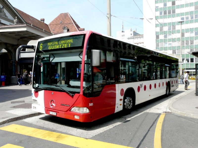 tpf - Mercedes Citaro Nr.385 FR 300389 eingeteilt auf der Linie 6 unterwegs in der Stadt Fribourg am 05.07.2008