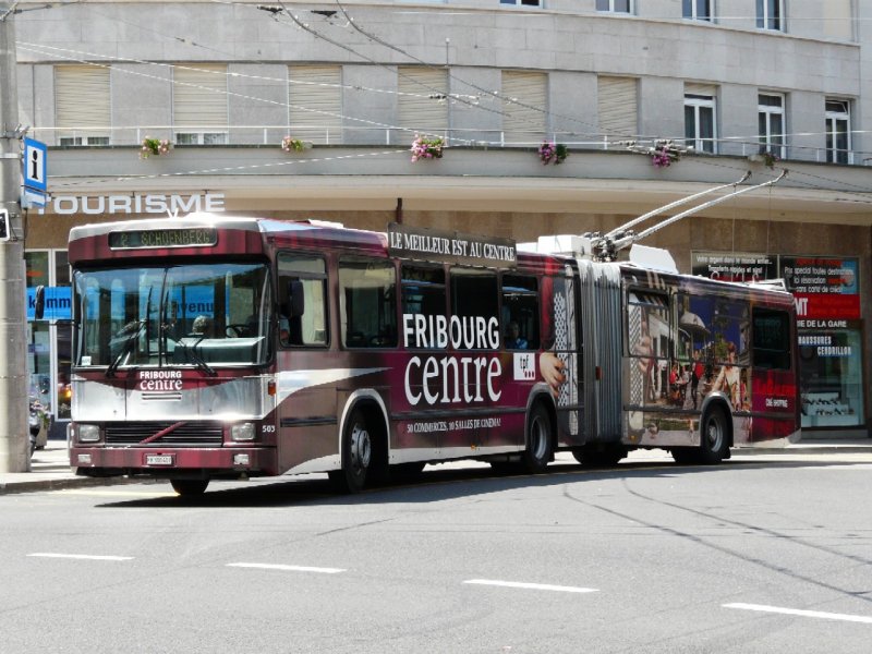 tpf -  Volvo-Hess Duobus Nr.503  FR 300414 mit Werbung unterwegs auf der Linie 2 in der Stadt Fribourg am 26.07.2008