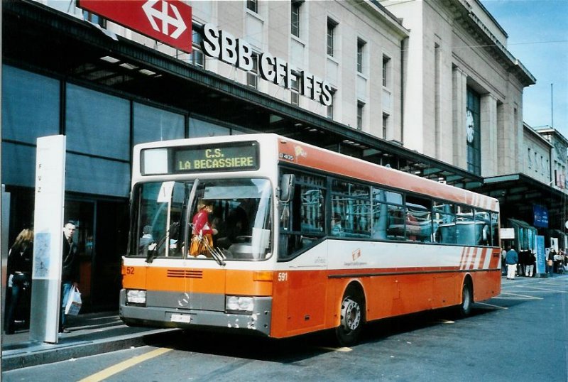 TPG Genve 591/GE 96'159 Mercedes O 405 (im Einsatz als Nr. 52 bei Dupraz) am 15. Mrz 2008 Genve, Bahnhof