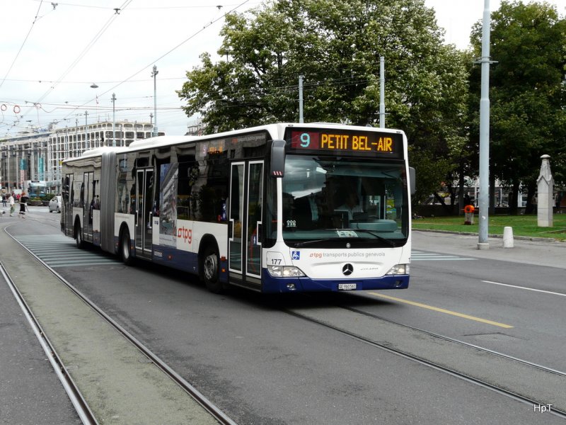 TPG - Mercedes Citaro Bus Nr.177 GE 960561 unterwegs auf der Linie 9 in der Stadt Genf am 04.09.2009
