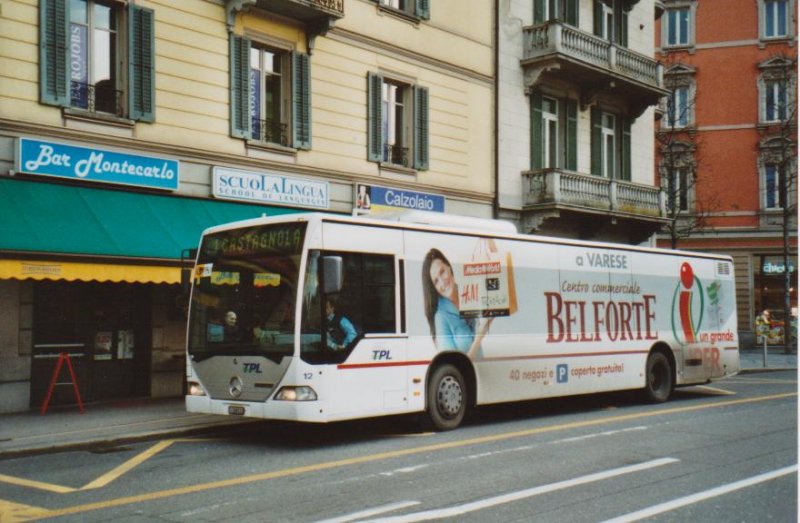 TPL Lugano Nr. 12/TI 309'511 Mercedes Citaro am 9. Dezember 2008 Lugano, Centro (mit Vollwerbung fr  Centro commerciale Belforte )
