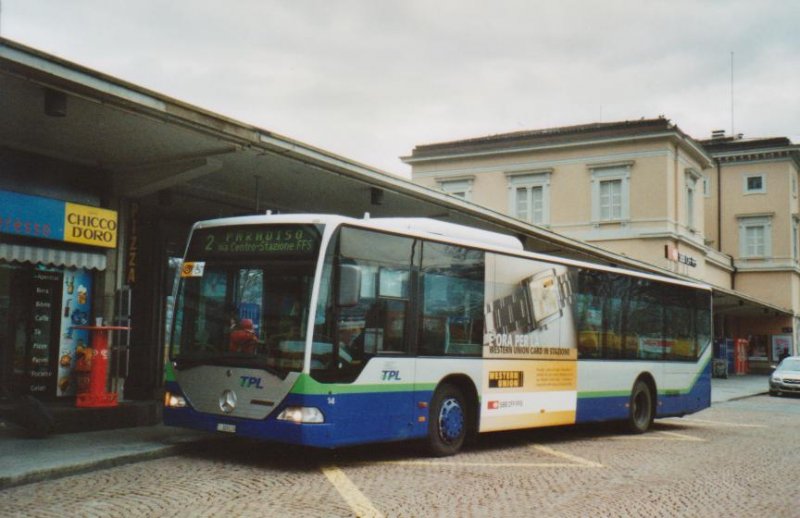 TPL Lugano Nr. 14/TI 309'039 Mercedes Citaro am 9. Dezember 2008 Lugano, Bahnhof