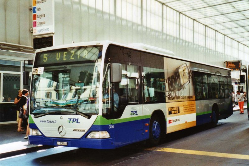 TPL Lugano Nr. 316/TI 309'580 Mercedes Citaro (ex Nr. 15) am 12. September 2009 Lugano, Centro