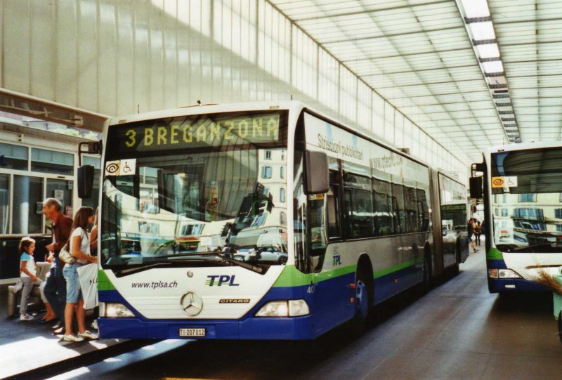 TPL Lugano Nr. 401/TI 207'012 Mercedes Citaro (ex Nr. 21) am 12. September 2009 Lugano, Centro