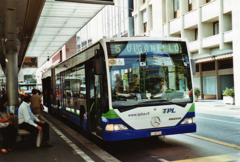 TPL Lugano Nr. 403/TI 207'014 Mercedes Citaro (ex Nr. 23) am 12. September 2009 Lugano, Centro
