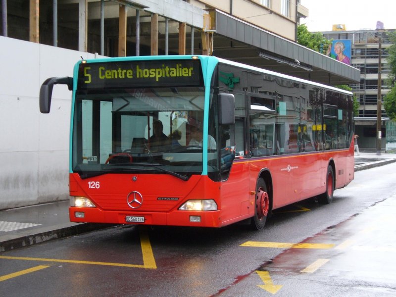 VB Biel - Mercedes Citaro Bus Nr.126 eingeteilt auf der Linie 5 unterwegs in Biel am 06.07.2008