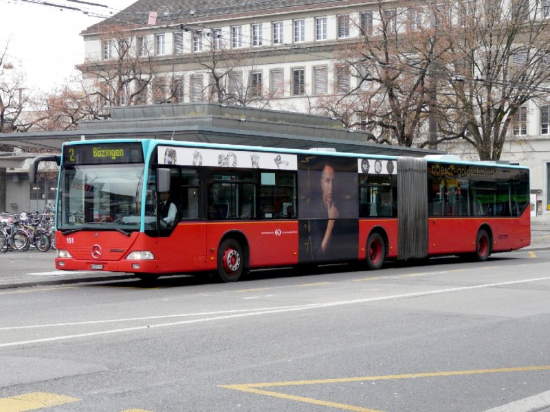VB Biel - Mercedes Citaro Gelenkbus Nr.151 BE  572151 eingeteilt auf der Linie 2 unterwegs in Biel am 16.11.2008