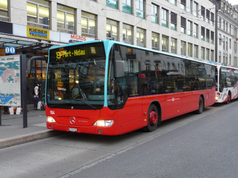VB Biel - Mercedes Citaro Bus Nr.184 BE 654184 eingeteilt auf der Linie 8 unterwegs in Biel am 29.11.2008
