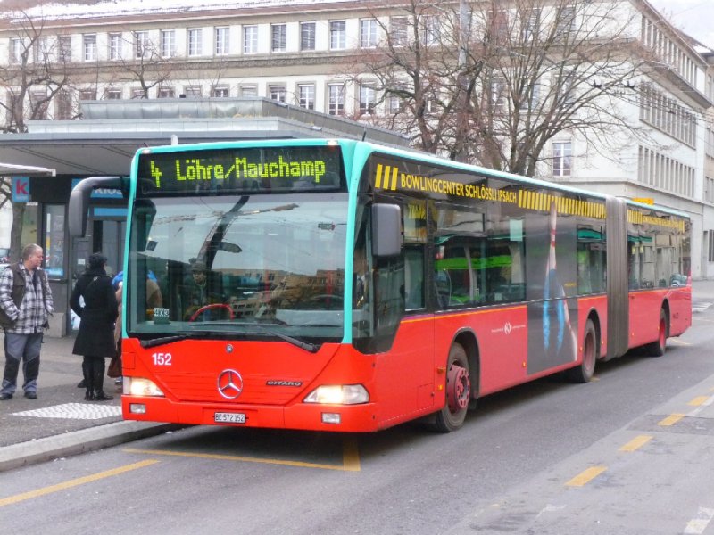 VB Biel - Mercedes Citaro Nr.152 BE 572152 unterwegs auf der Trolleybus Linie 4 in Biel am 14.12.2008