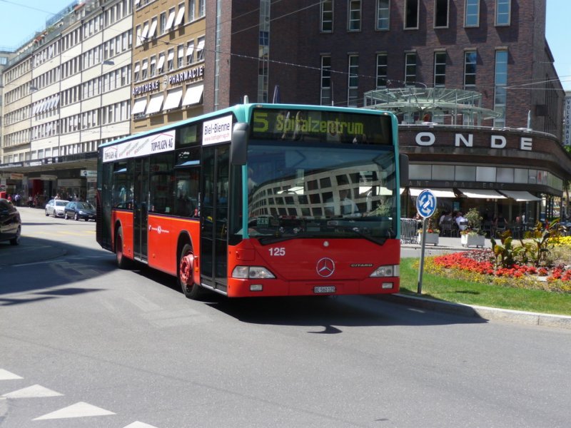 VB Biel - Mercedes Citaro  Nr.125  BE 560125 unterwegs auf der Linie 5 in der Bahnhofsstrasse von Biel am 13.06.2009