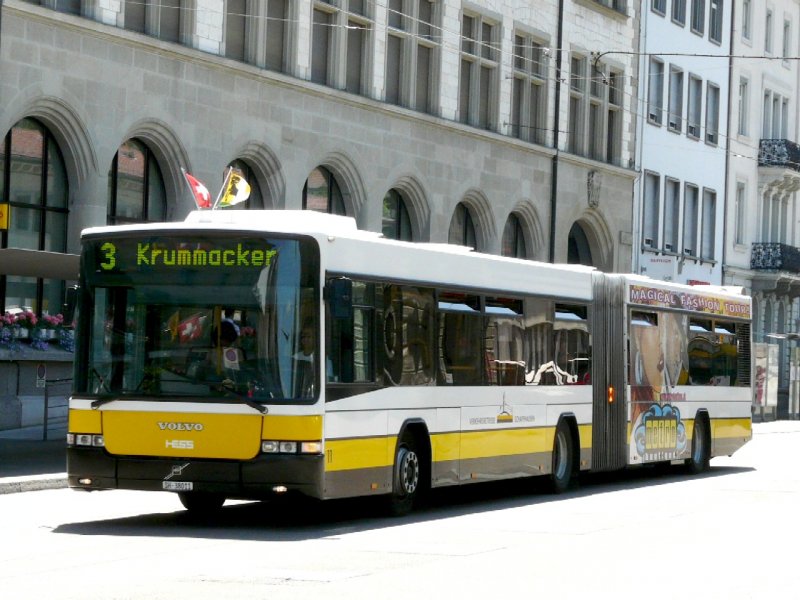 VB Schaffhausen - Volvo-Hess Gelenkbus Nr.11  SH 38011 unterwegs auf der Linie 3 in Schaffhausen am 28.06.2008