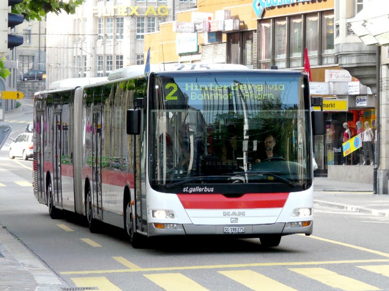 VB St.Gallen - MAN Lion`s City Gelenkbus  Nr.275  SG 198275 eingeteilt auf der Linie 2 am 28.06.2008