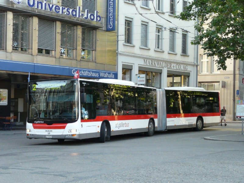 VB St.Gallen - MAN Lion`s City Gelenkbus  Nr.288  SG 198288 eingeteilt auf der Linie 2 am 28.06.2008