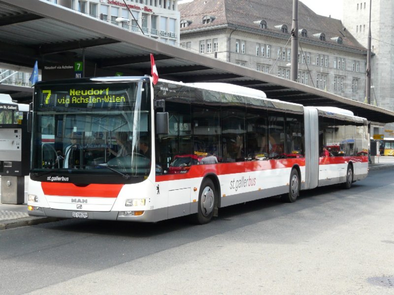 VB St.Gallen - MAN Lion`s City Gelenkbus  Nr.289  SG 198289 eingeteilt auf der Linie 7 am 28.06.2008