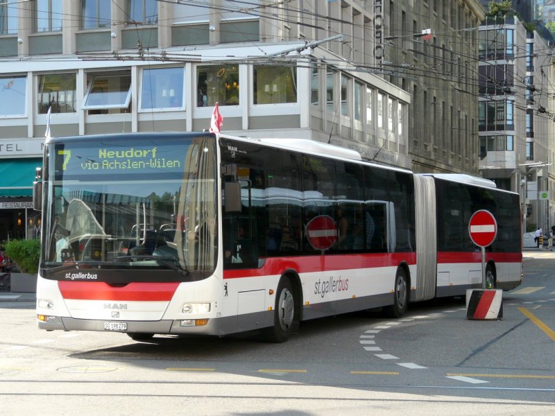 VB St.Gallen - MAN Lion`s City Gelenkbus Nr.279 SG 198279 eingeteilt auf der Linie 7 am 28.06.2008